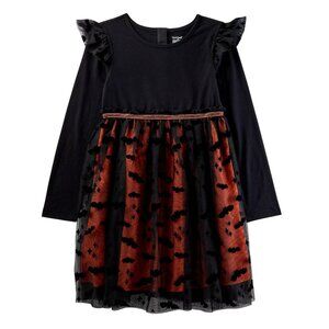 NWT Cat & Jack Girls Adaptive Long Sleeve Halloween Tulle Dress Black / Orange L